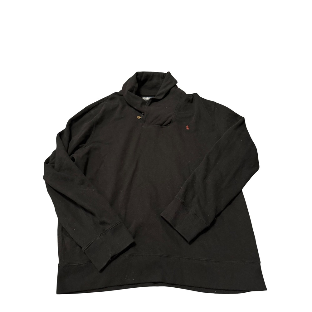 Polo Ralph Lauren Mens XXL Black Shawl Collar Button Sweatshirt Red Pony Logo